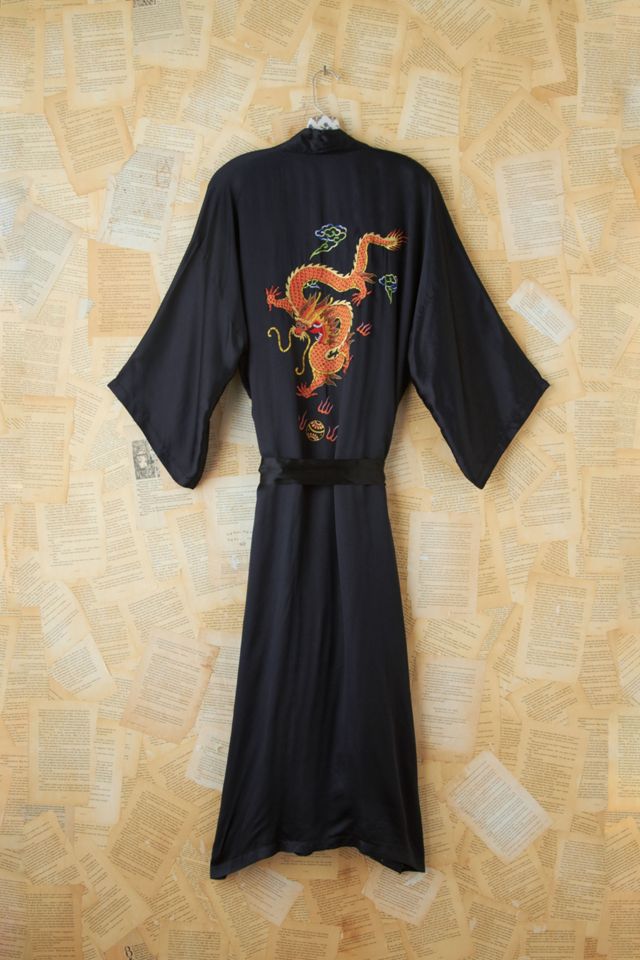 Vintage Black Silk Embroidered Dragon Kimono #1