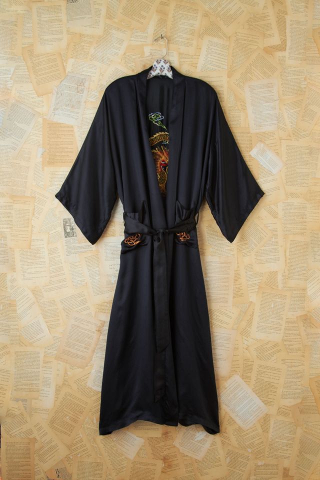 Vintage Black Silk Embroidered Dragon Kimono #2