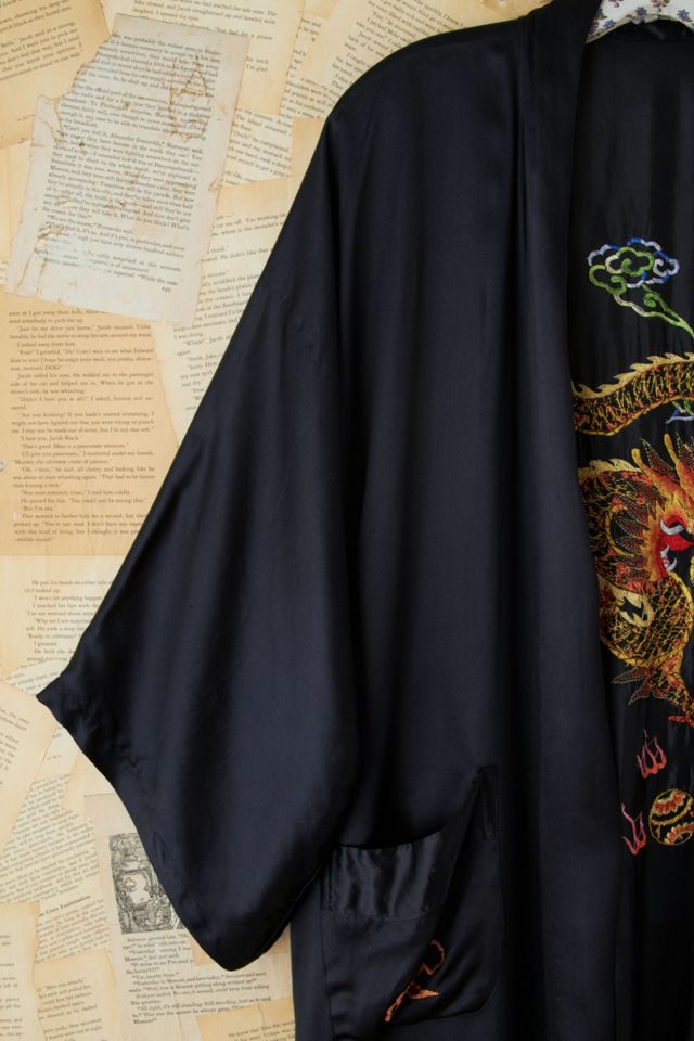 Vintage Black Silk Embroidered Dragon Kimono #3