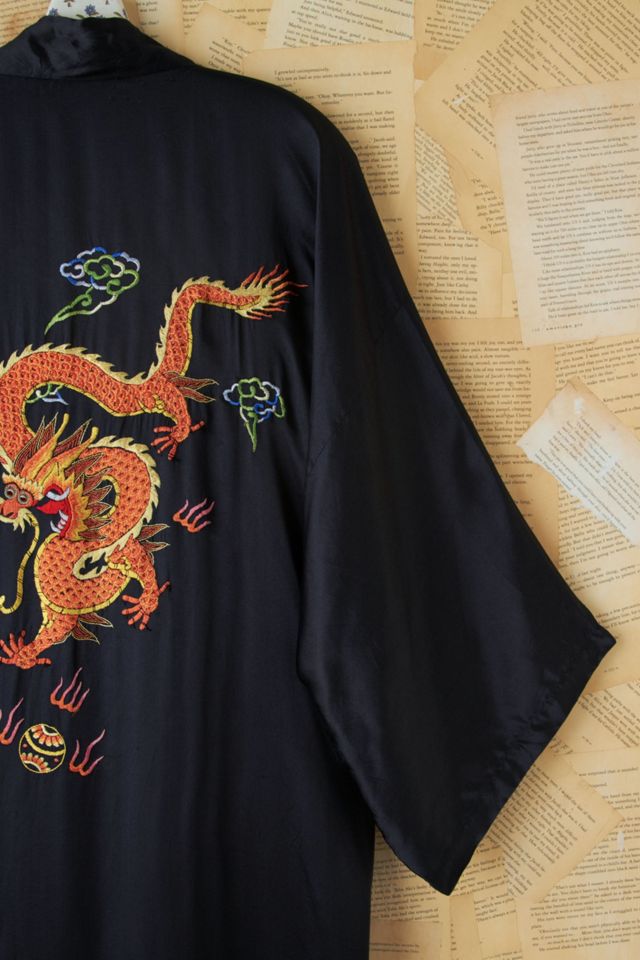 Vintage Black Silk Embroidered Dragon Kimono #4
