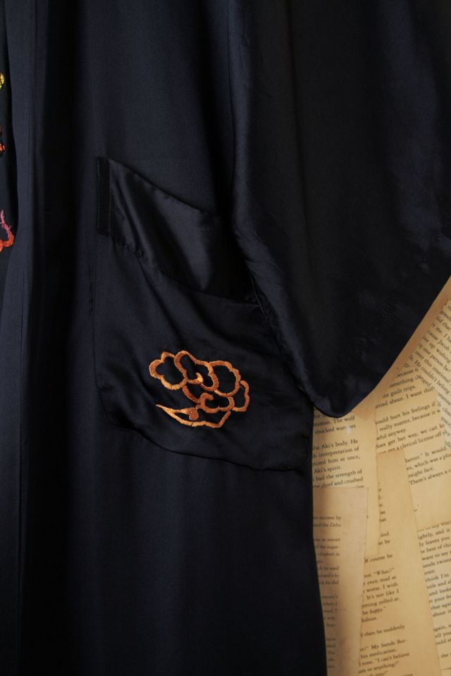 Vintage Black Silk Embroidered Dragon Kimono #5