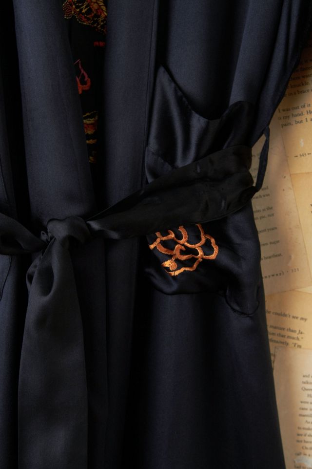 Vintage Black Silk Embroidered Dragon Kimono #8