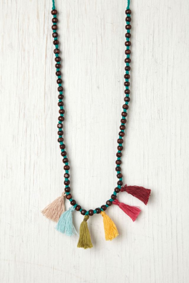 Prayer Bead Pompom Necklace #1