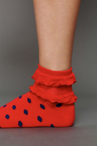 3 Pairs Polka Dot & Striped Ankle Socks For Women - Ruffle Cuff Crew Socks