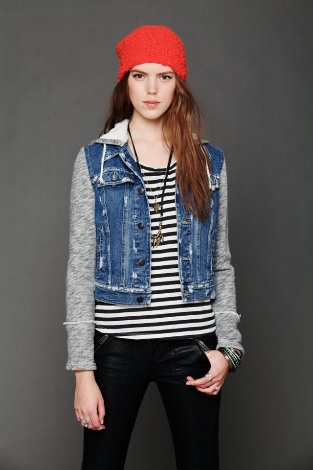 Knit Hooded Denim Jacket #6