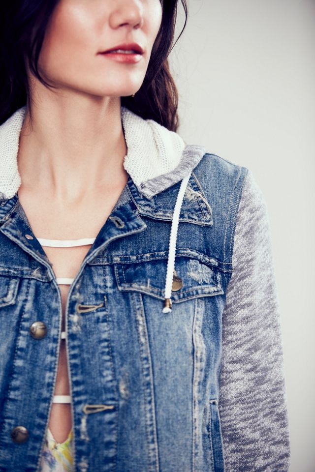 Knit Hooded Denim Jacket #3