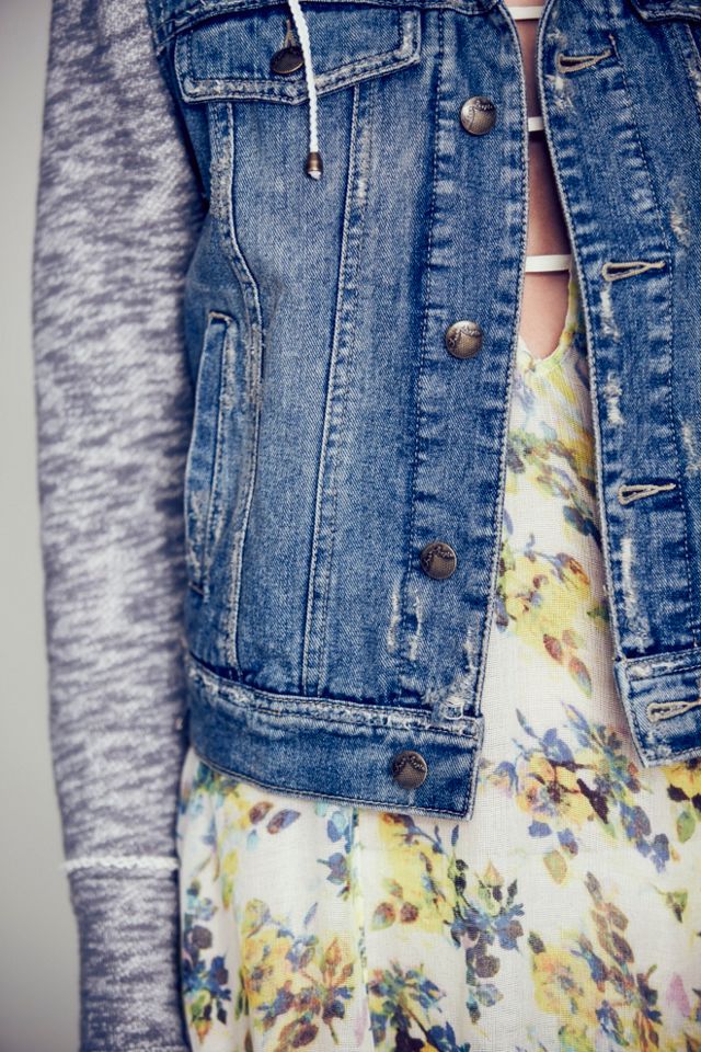 Knit Hooded Denim Jacket #4