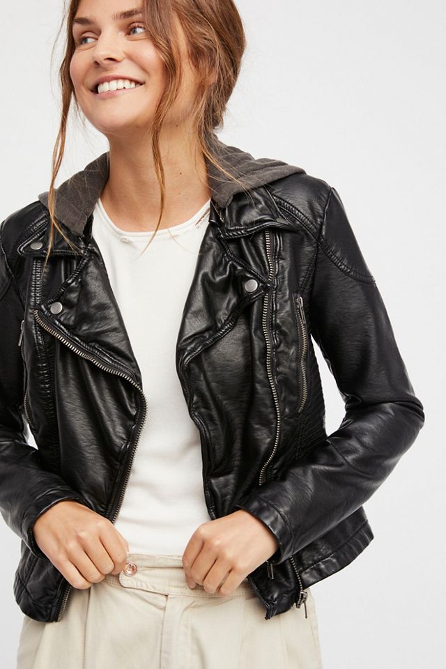 Vegan Leather Hooded Biker Jacket | Free People UK