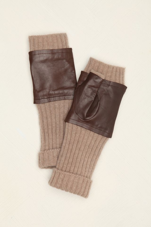 Leather Knit Fingerless Gloves #1