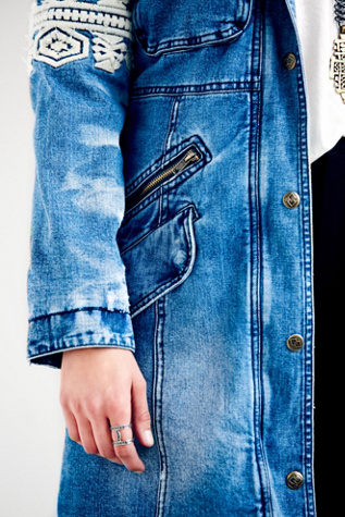 Parka En Denim Délavé Free People - Taille M, Coupe Oversize Avec Capuche