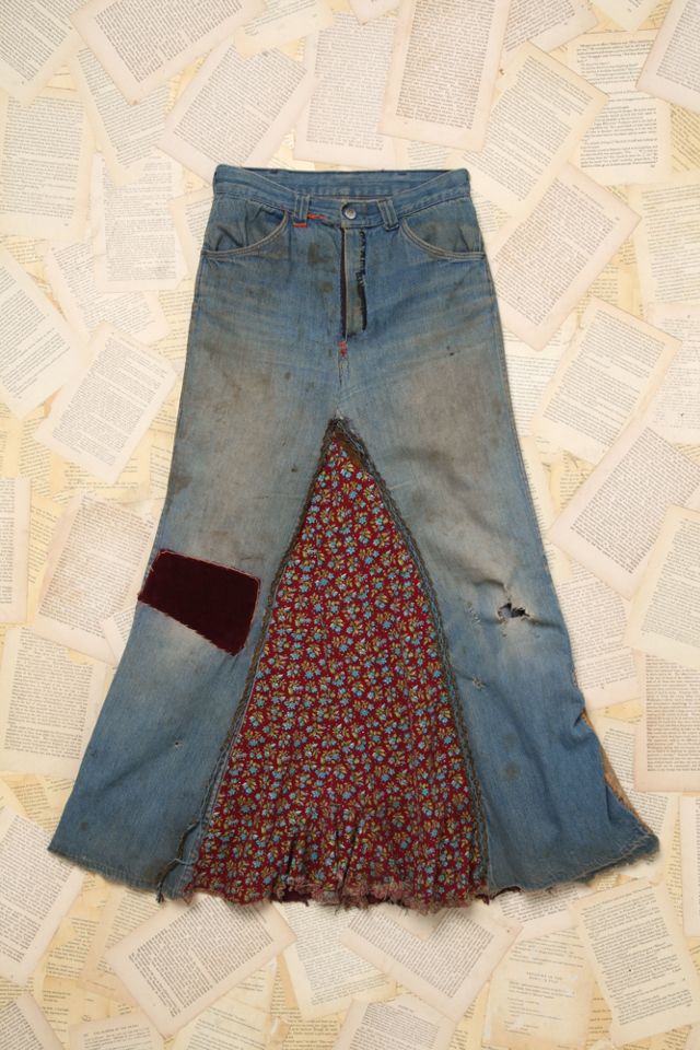 Patchwork Denim Maxi Skirt