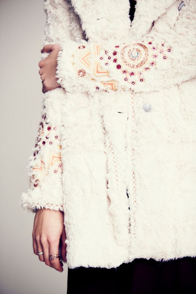 Faux Fur Embellished Swing Coat #3