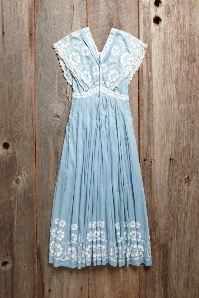 Vintage 1930s Blue Embroidered Dress #1