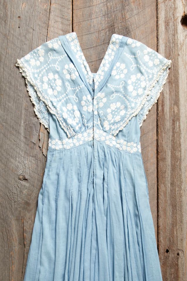 Vintage 1930s Blue Embroidered Dress #4