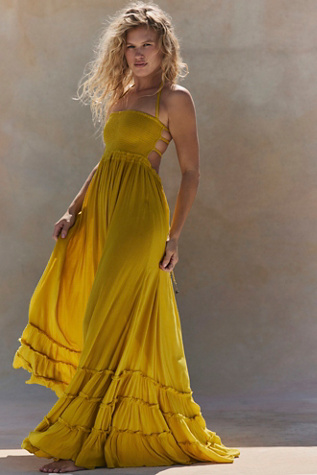Extratropical Low Halter Neck Maxi Dress by free-est at Free People in Yellow, Size: M