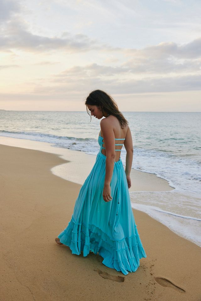 SMOCKED TIE-BACK HALTER TOP in Light Blue