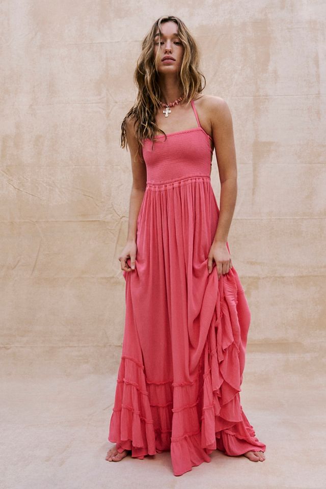 Buy Free People Heat Wave Maxi Dress In Peach - Dusk Coral Combo At 39% Off