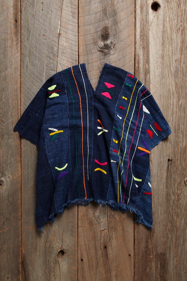 Vintage Embroidered Indigo Poncho #1