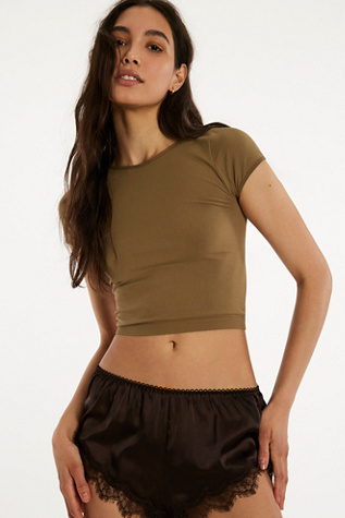 Cap Sleeve Seamless Cami By Intimately At Free People In Gothic Olive, Size: L-XL/G-TG