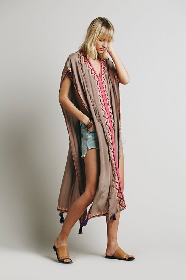 Embroidered Maxi Poncho #1