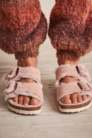 Birkenstock Arizona Shearling  Sandals In Light Rose Suede