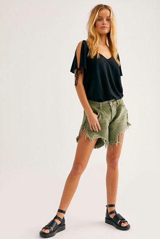 OneTeaspoon Frankies Cutoff Shorts at Free People in Green, Size: 28