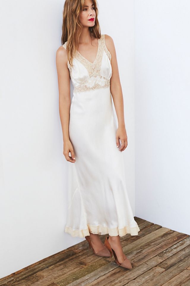 Love and Romance White Satin Lace Maxi Slip Dress