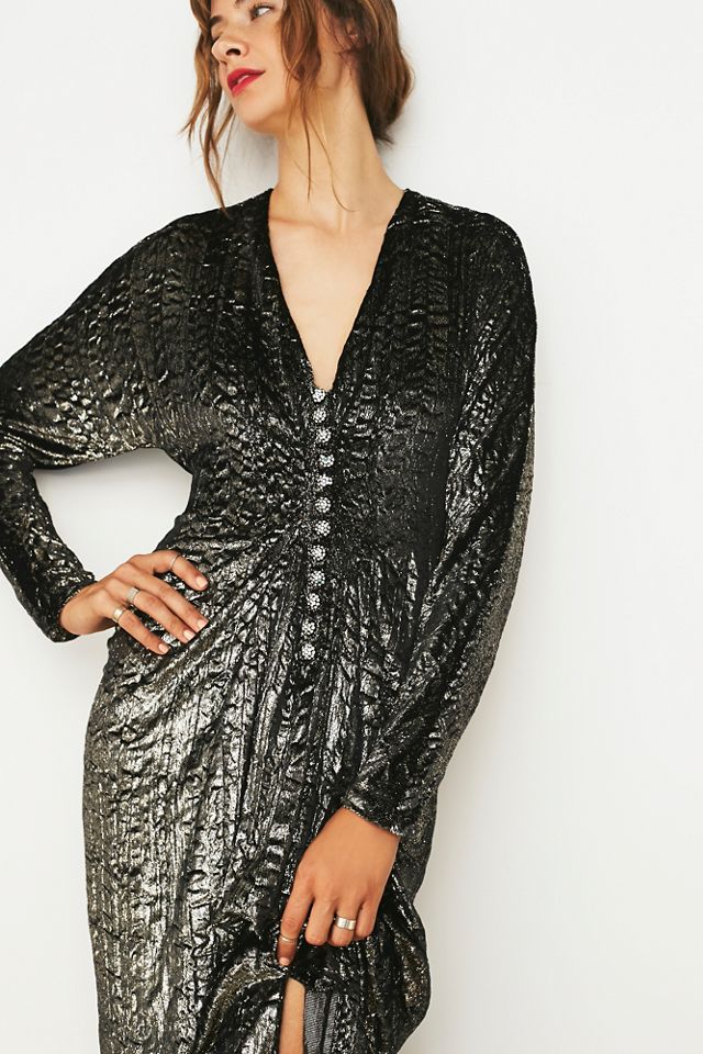 grey crushed velvet dress V by Very Crushed Velvet Midaxi Dress - Grey