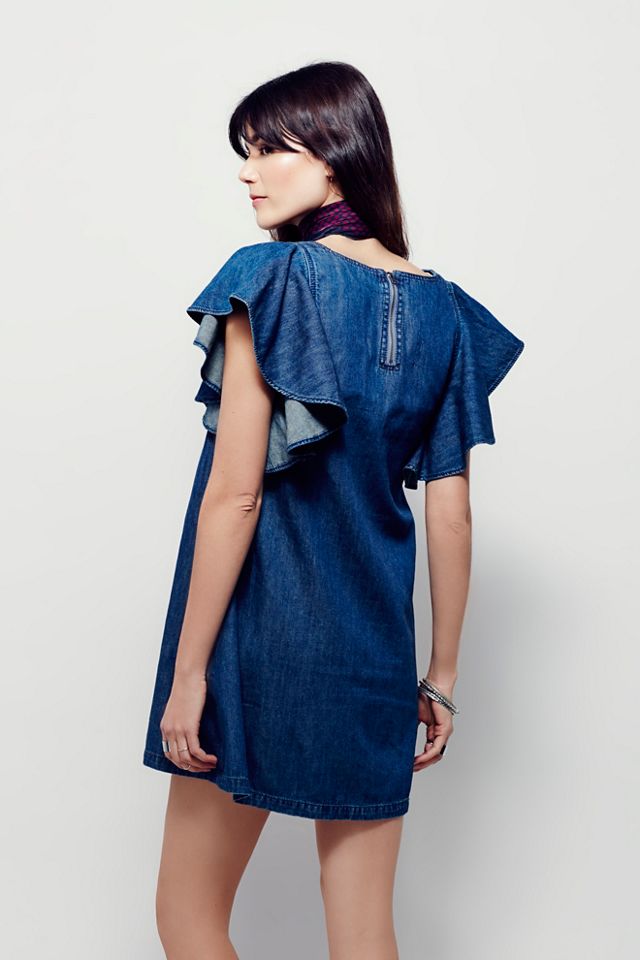 Denim Ruffle Mini Dress #2
