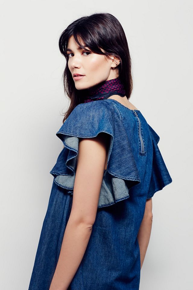 Denim Ruffle Mini Dress #4