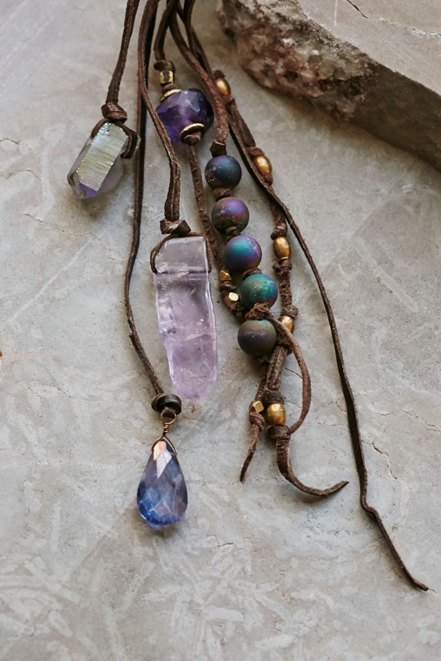 Leather Fringe Druzy Slice Necklace #4