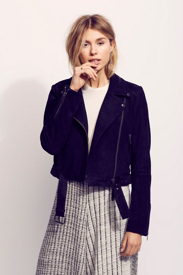 Cropped Suede Moto Jacket