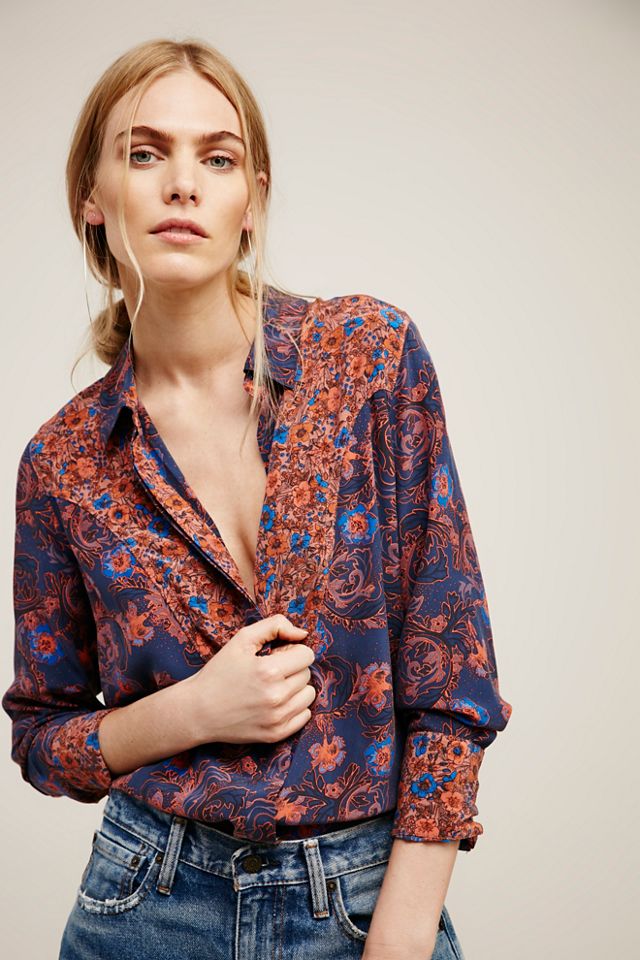 Avery Mix Print Silk Buttondown | Free People