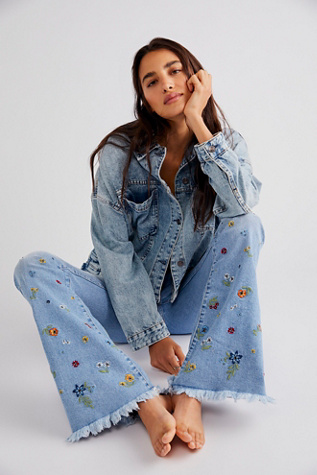 Free People x Driftwood Farrah Embroidered Flare Jeans | Free People UK