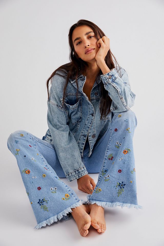 Free people hot sale embroidered jeans