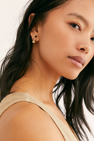 Teeny Tiny Mega Stud Earring Set at Free People in Gold/Onyx