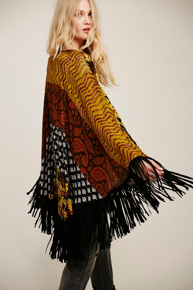 RARE selling FREE PEOPLE Silk Fringe Kimono