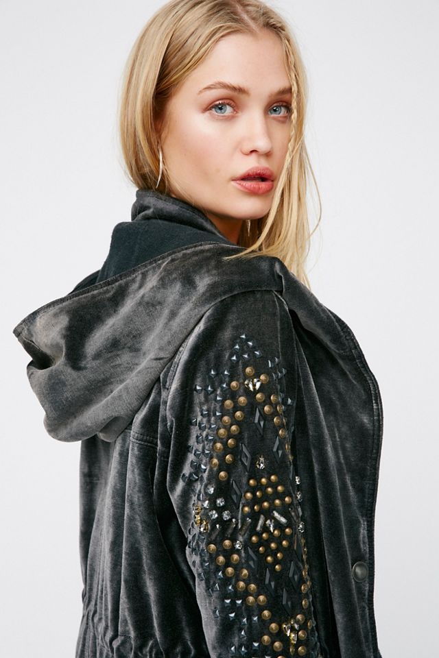 Free People Velvet Military Jacket Studded Velvet Parka Free People