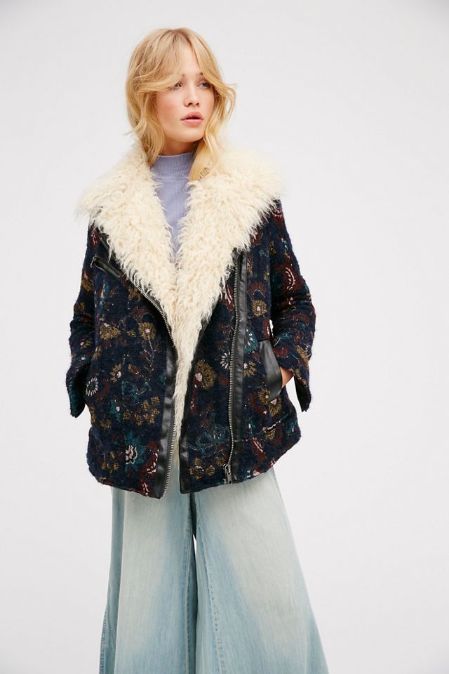 Jacquard Wool Coat With Faux Fur | Free People