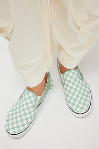 Classic Checkered Slip-On by Vans at Free People in Green, Size: US 7.5 M