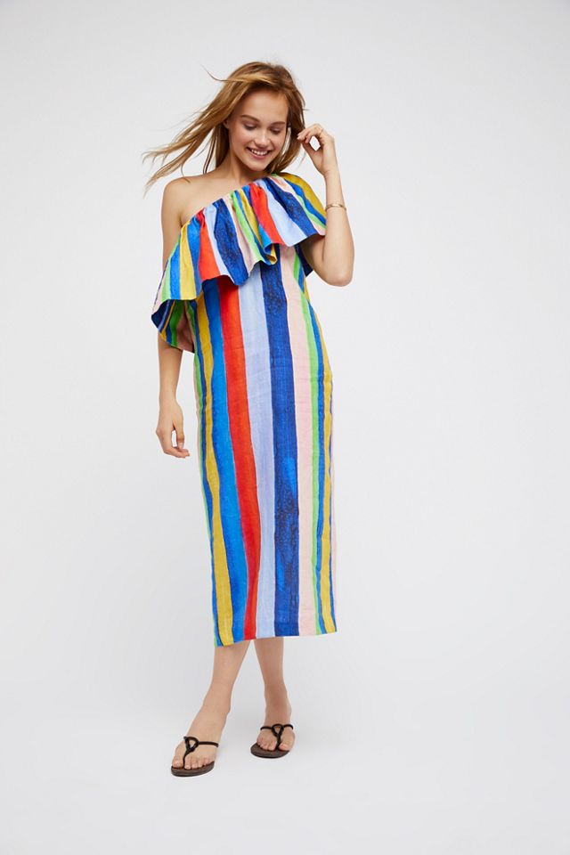 One Shoulder Colorful Midi Dress Free People