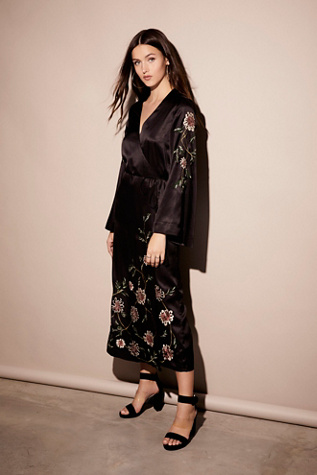 Embroidered Wrap Kimono Dress