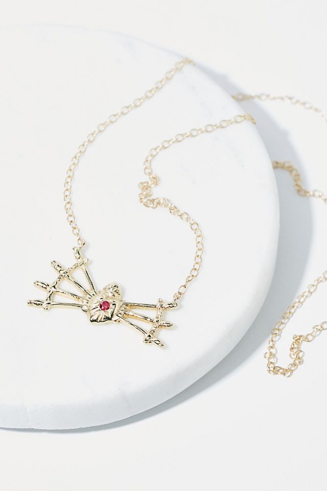 14K Sacred Heart + 7 Swords Necklace