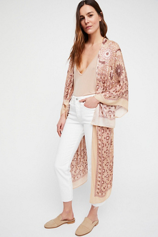 Magic Dance Border Print Kimono at Free People in Latte Combo