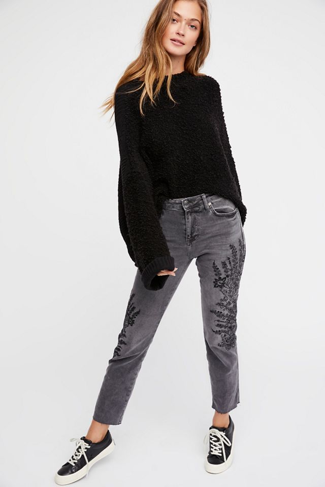 Embroidered Girlfriend Jeans #1