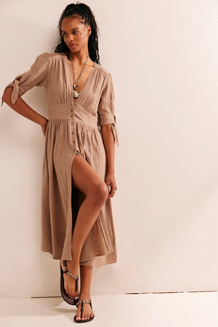 Love Of My Life Midi Dress by free-est at Free People in Greige, Size: Small