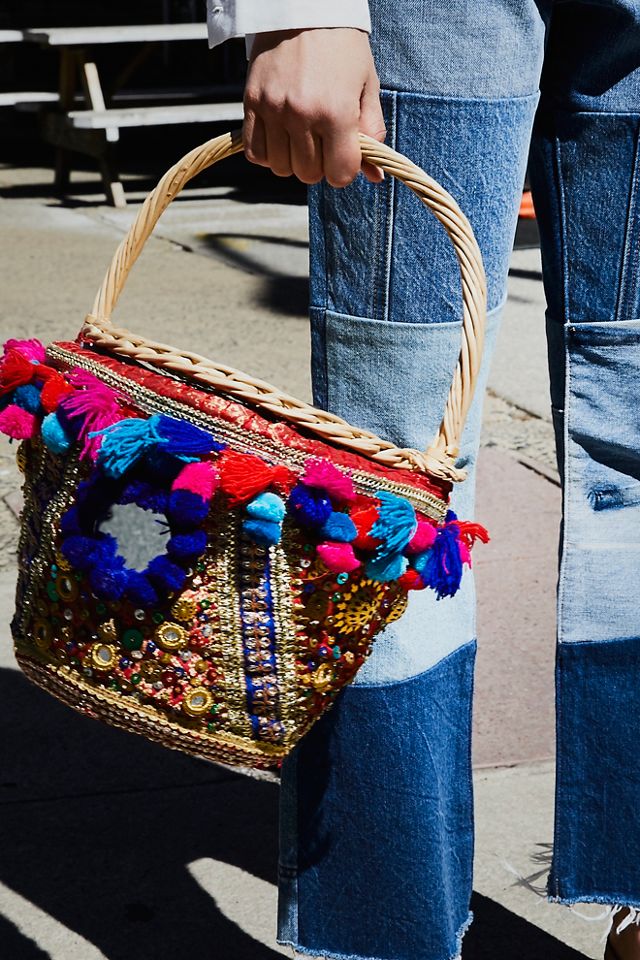 Embellished Straw Basket