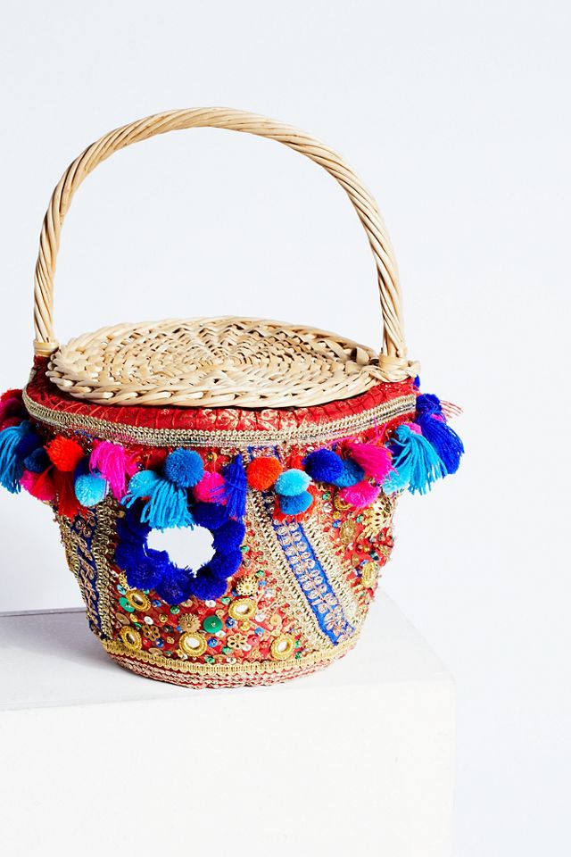 Embellished Straw Basket #1