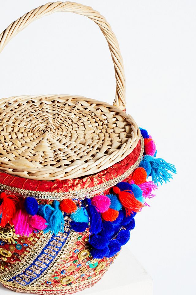 Embellished Straw Basket #4