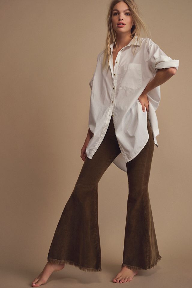 Free People Pull On Cord Flare Pant in Earth & Soil